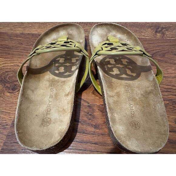 Tory Burch Miller Cloud Yellow Leather Logo Thong Sandals - Size 9.5 Designer - Picture 10 of 11